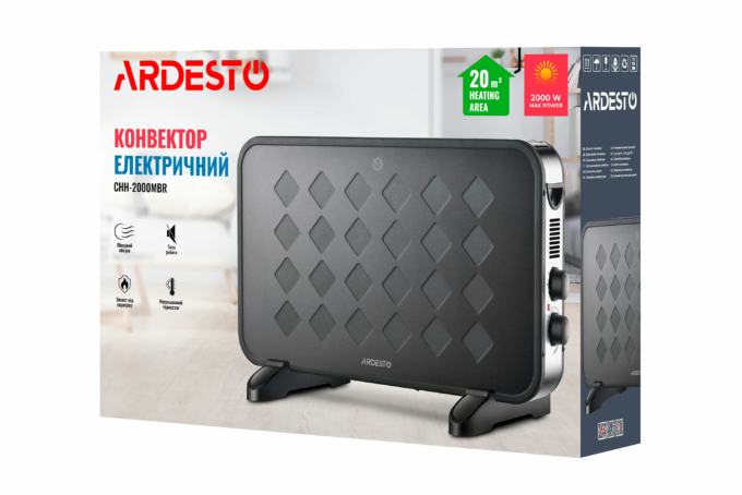 Конвектор ARDESTO, 20м2, 2000Вт, мех. упр-ние, открытый нагрев. элемент, чёрный