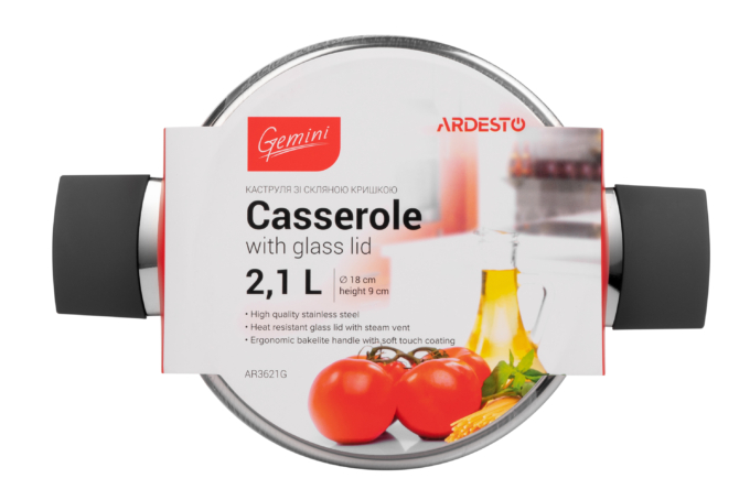 Кастрюля со стеклянной крышкой Ardesto Gemini Trento, 2.1л, нержавеющая сталь, бакелит