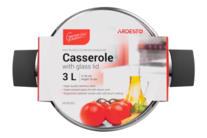 Кастрюля со стеклянной крышкой Ardesto Gemini Trento, 3л, нержавеющая сталь, бакелит