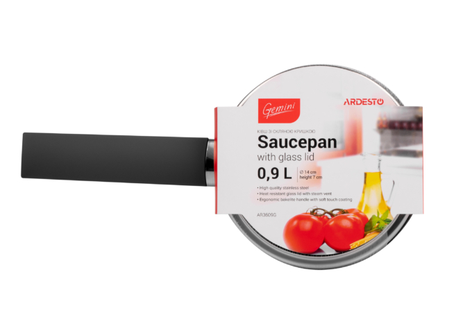 Ardesto Saucepan with glass lid Gemini Trento, 0.9l, stainless steel, bakelite
