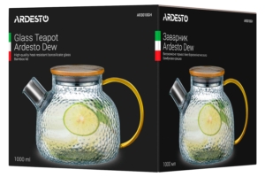 Ardesto Teapot Dew, 1000ml, borosilicate glass, bamboo, transparent