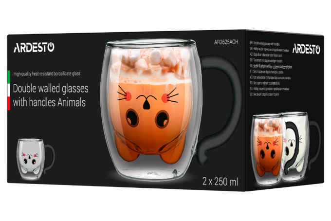 Cup set ARDESTO Animals with double walls, 250 ml, 2 pcs AR2625ACH
