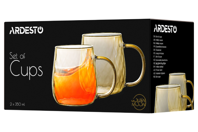 Ardesto Set of cups Golden Moon, 350ml, 2pcs, borosilicate glass, golden