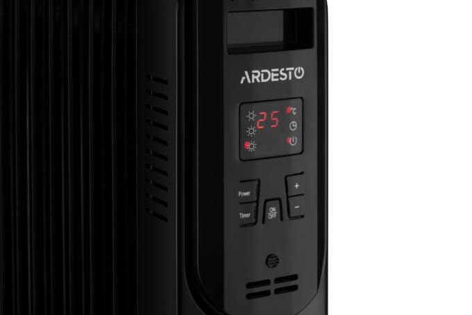 Масляный радиатор ARDESTO, 20м2, 2000Вт, электр. упр-ние, 9 секций, пульт ДУ, чёрный