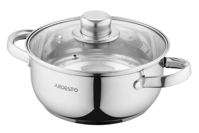 Ardesto Casserole with glass lid Gemini Gourmet Aosta, 1.8l, stainless steel