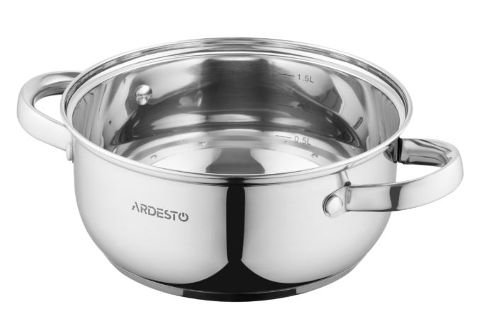 Ardesto Casserole with glass lid Gemini Gourmet Aosta, 1.8l, stainless steel