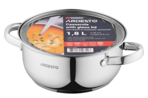 Ardesto Casserole with glass lid Gemini Gourmet Aosta, 1.8l, stainless steel