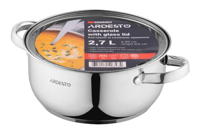 Каструля зі скляною кришкою Ardesto Gemini Gourmet Aosta, 2.7л, нержавіюча сталь