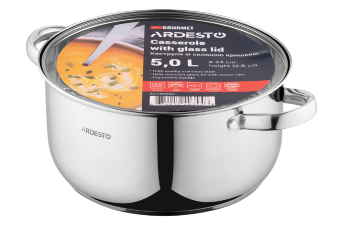 Каструля зі скляною кришкою Ardesto Gemini Gourmet Aosta, 5л, нержавіюча сталь