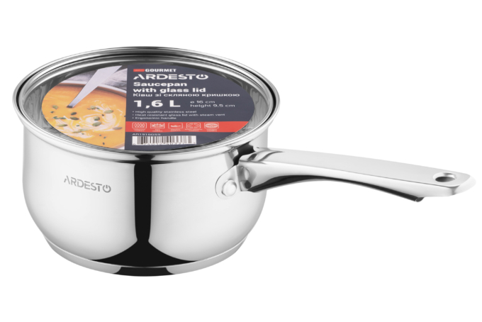 Ковш со стеклянной крышкой Ardesto Gemini Gourmet Spoleto, 1.6л, нержавеющая сталь