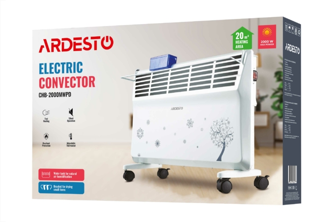 Convector ARDESTO, 20m2, 2000w, mechanical control, open heating element, drying, white