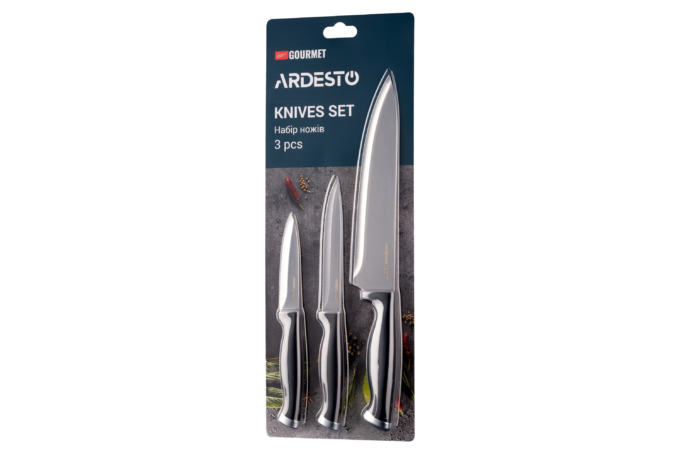 Набір ножів Ardesto Gemini Gourmet, 3 предмети, нержавіюча сталь, пластик, чорний