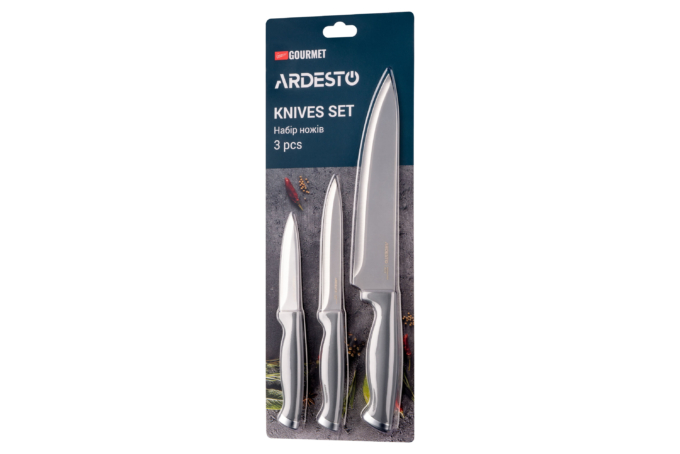 Набір ножів Ardesto Gemini Gourmet, 3 предмети, нержавіюча сталь, пластик, сірий