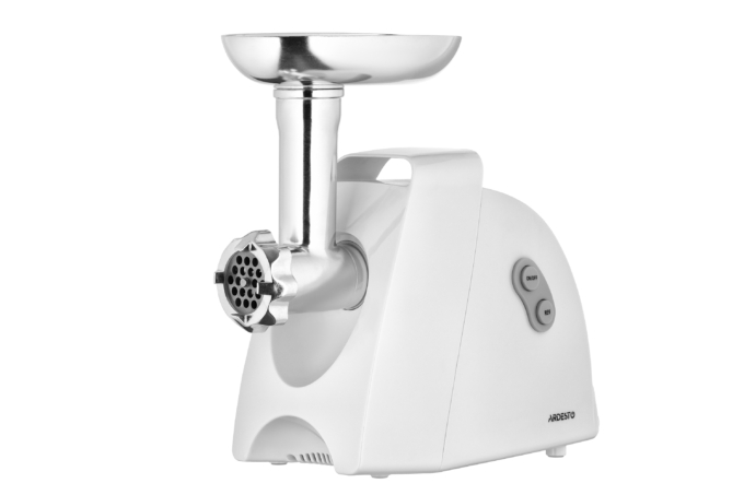 Ardesto meat grinder, 1900W, 1.8kg/min, 3 cutting plates, sausages nozzle, 4 vegetable slicer, plastik, white