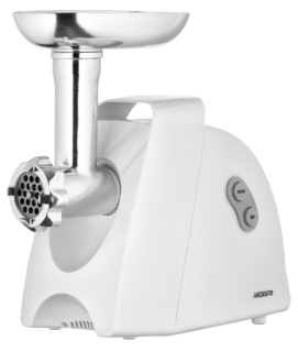 Ardesto meat grinder, 1900W, 1.8kg/min, 3 cutting plates, sausages nozzle, 4 vegetable slicer, plastik, white