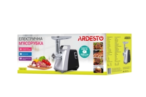 М’ясорубка Ardesto, 2100Вт, 2кг/хв, 3 решітки, насадка для ковбас, кеббе, томатів, 3 терки, бургер-прес, пластик, чорно-срібний