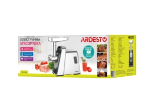 М’ясорубка Ardesto, 2400Вт, 2.2кг/хв, 3 решітки, насадка для ковбас, кеббе, томатів, 4 терки, пластик, чорно-срібний