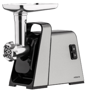 Ardesto meat grinder, 2400W, 2.2kg/min, 3 cutting plates, sausages nozzle, 4 veg.slicer, tomato juicer, plastik, black-silver