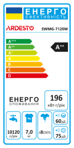 Пральна машина ARDESTO фронтальна Crystal Bright, 7кг, 1200, А++, 42см, дисплей, сенсор.управл., дозавантаж., білий