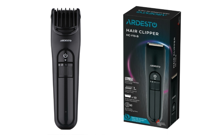Ardesto hair clipper HC-Y10-B, 220V+battery, nozzles-1, steel, black
