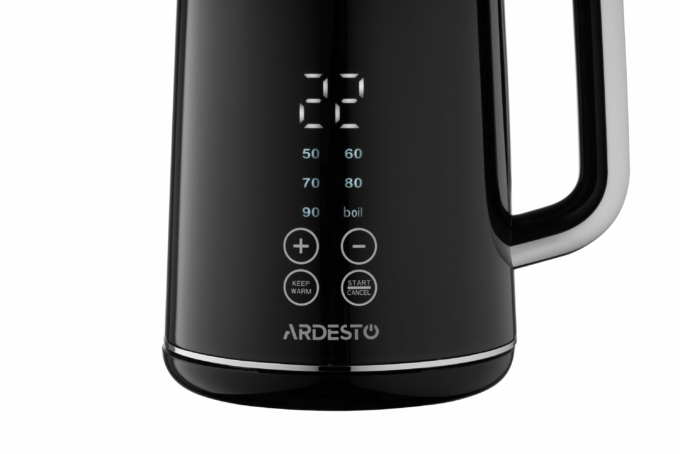 Електрочайник Ardesto Elegance, 1.7л, LED дисплей, подвійні стінки, Otter, чорний глянець