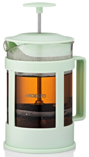 Френч-прес Ardesto Fresh, 800мл, боросилікатне скло, пластик, прозорий, зелений світлий
