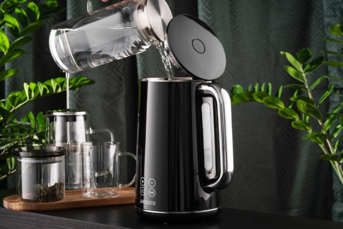 Електрочайник Ardesto Elegance, 1.7л, LED дисплей, подвійні стінки, Otter, чорний глянець