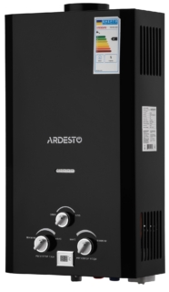 ARDESTO Газова колонка X1, 10 л/хв., 20 кВт, розпалювання від батарейок, дисплей, чорний
