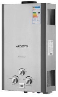 ARDESTO Газова колонка X1, 10 л/хв., 20 кВт, розпалювання від батарейок, дисплей, нерж. сталь