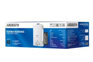 ARDESTO Газова колонка X1, 10 л/хв., 20 кВт, розпалювання від батарейок, дисплей, білий