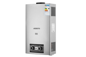 ARDESTO X2 gas column, 10 l/min, 20 kW, battery ignition, display, stainless steel