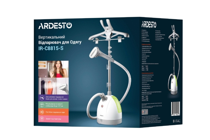 Отпариватель Ardesto вертикальный IR-C8815-S, 1785Вт, 1500мл, нерж. сталь, бело-зелёный