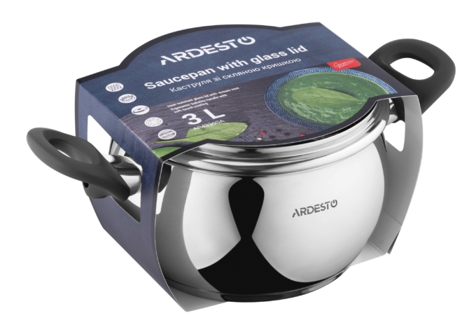 Каструля зі скляною кришкою Ardesto Gemini Cremona, 3л, нержавіюча сталь, бакеліт