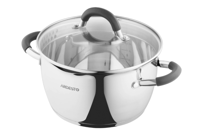 Ardesto Casserole with glass lid and drain spout Gemini Livorno, 3.2l, stainless steel, silicone