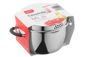 Кастрюля со стеклянной крышкой и сливом Ardesto Gemini Livorno, 5.5л, нержавеющая сталь, силикон