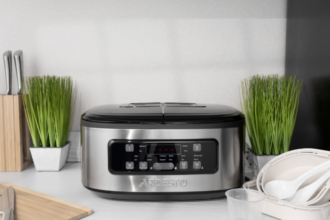 Ardesto multicooker, 900W, bowl-2х1.5l, electronic control, 2 bowls, plastic, silver-black