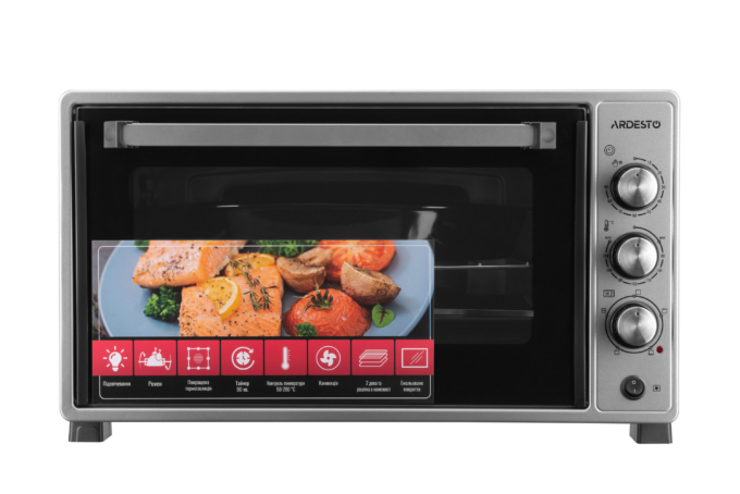 Electric oven ARDESTO, 52L, 1700W, mech., convection, double glass, rotisserie, grey