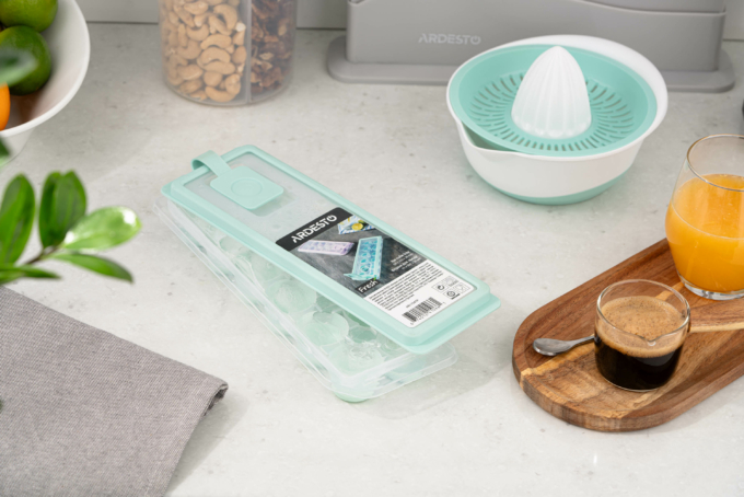 Форма для льда с крышкой Ardesto Fresh Cylinder, 27х9.5х3.8см, силикон, пластик, голубой