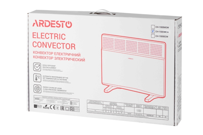 Electric convector ARDESTO CH-1500MCA, 15 m2, 1500 W, antracite matte