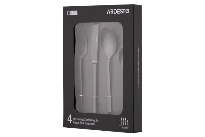 Набор столовых приборов Ardesto Black Mars Favola, 4 прибора, нержавеющая сталь, черный