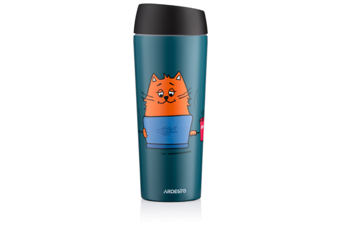 Ardesto Travel mug Coffee time Red Cat, 450ml, stainless steel, blue