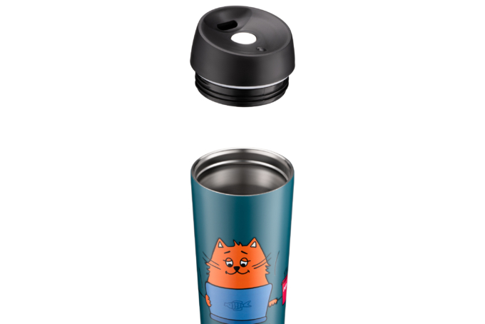 Ardesto Travel mug Coffee time Red Cat, 450ml, stainless steel, blue