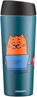 Ardesto Travel mug Coffee time Red Cat, 450ml, stainless steel, blue