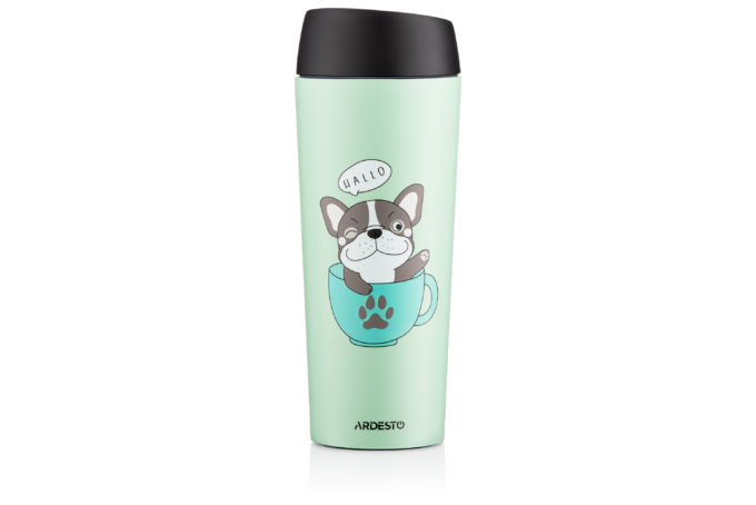 Ardesto Travel mug Coffee time Frenchie, 450ml, stainless steel, green