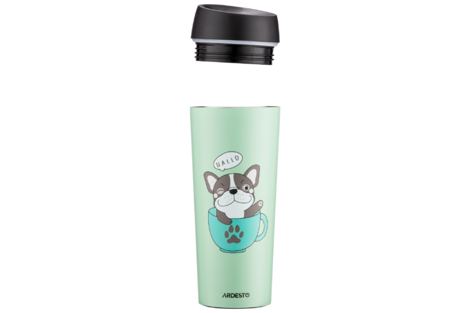 Ardesto Travel mug Coffee time Frenchie, 450ml, stainless steel, green