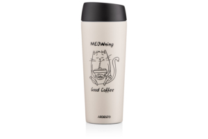 Термочашка Ardesto Coffee Time Meowning, 450мл, нержавеющая сталь, бежевый