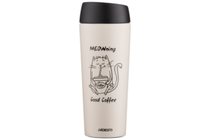 Термочашка Ardesto Coffee Time Meowning, 450мл, нержавеющая сталь, бежевый