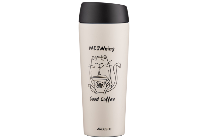 Термочашка Ardesto Coffee Time Meowning, 450мл, нержавеющая сталь, бежевый