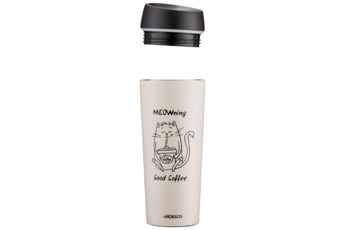 Термочашка Ardesto Coffee Time Meowning, 450мл, нержавеющая сталь, бежевый