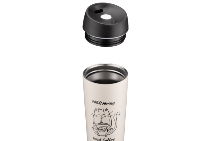 Термочашка Ardesto Coffee Time Meowning, 450мл, нержавеющая сталь, бежевый